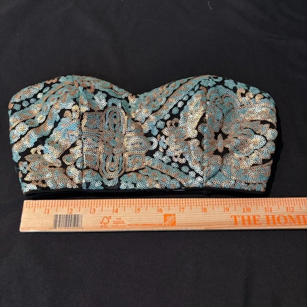Forever 21 Womens Sequin Bralette Size Small Boho Festival Sexy Night out Zipper